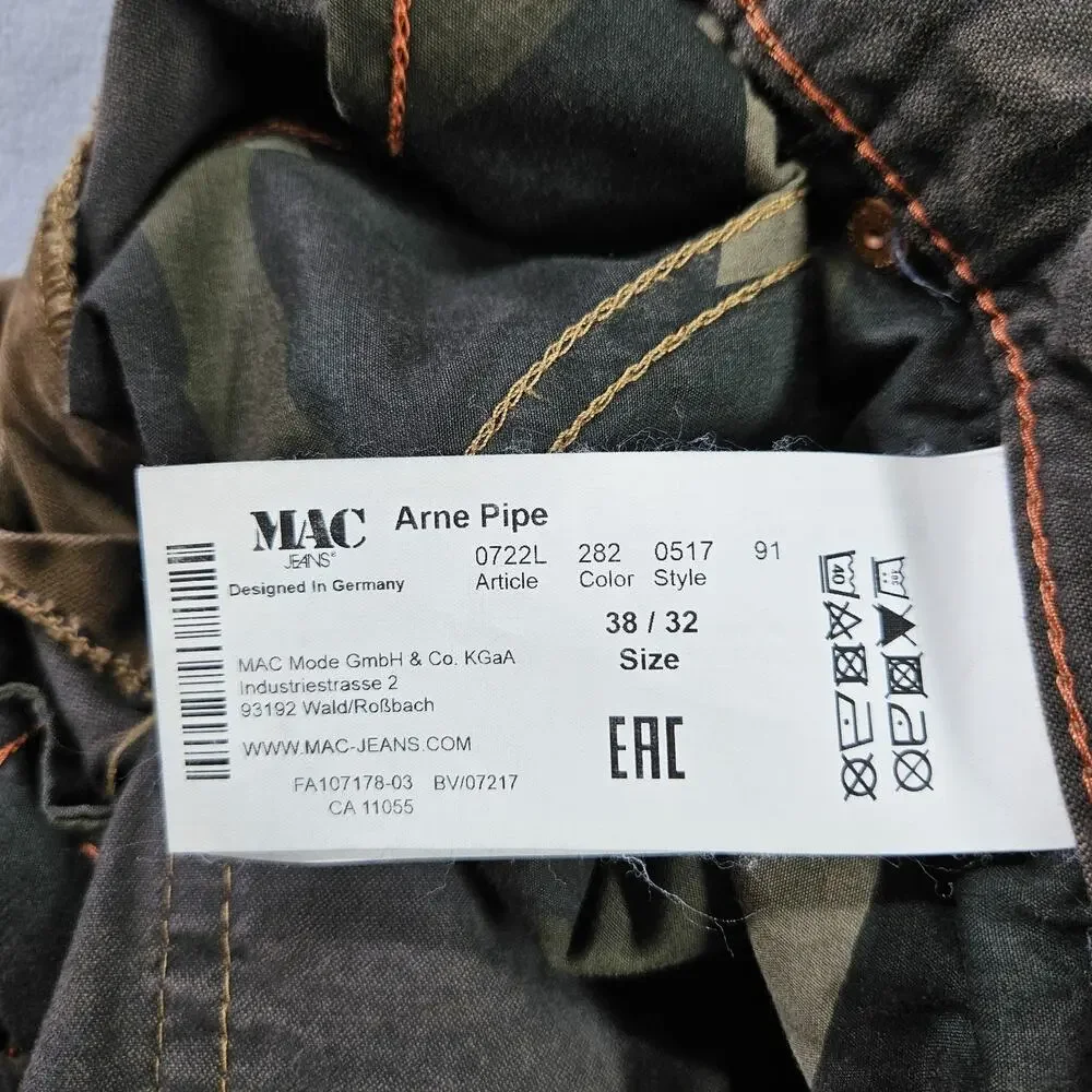 MAC Jeans‎ Arne Pipe Mens 38x28 Brown Straight Leg Pants Mid-Rise Stretch Casual